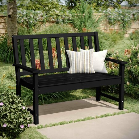 FLASH FURNITURE Ellsworth 50 All Weather Indoor/Outdoor Recycled HDPE Bench with Contoured Seat in Black LE-HMP-2035-12-BLK-GG